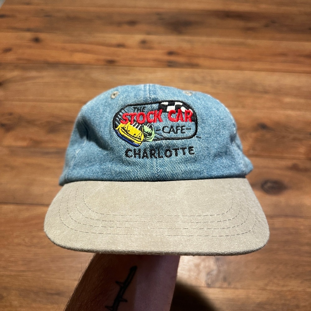 Vintage Cobra Blue Tan Stock Car Cafe Charlotte Hat Men OSFA